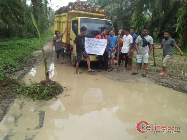 Tak Kunjung Diperbaiki, Warga Desa Gunung Berkat Tanam Pohon Pisang di Jalan Rusak