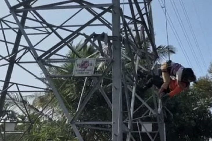 Diduga Alami Depresi Wanita di Pekanbaru Panjat Tower Sutet