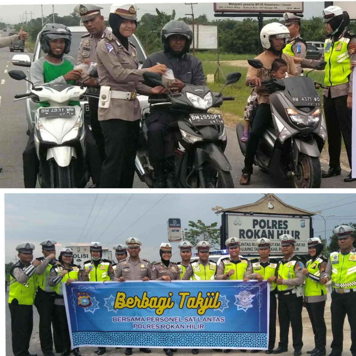 Jajaran Satlantas Polres Rohil,Bagi Bagi Takjil Kepada Pengendara Jalan Raya