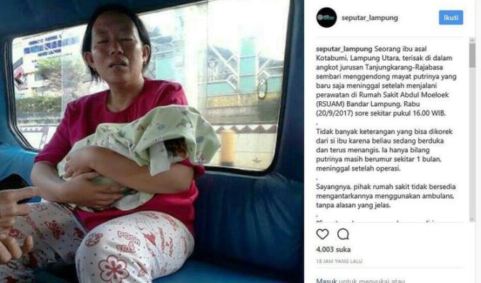 Tak Sanggup Bayar Ambulan Ibu Ini Bawa Mayat Bayinya Pakai Angkot