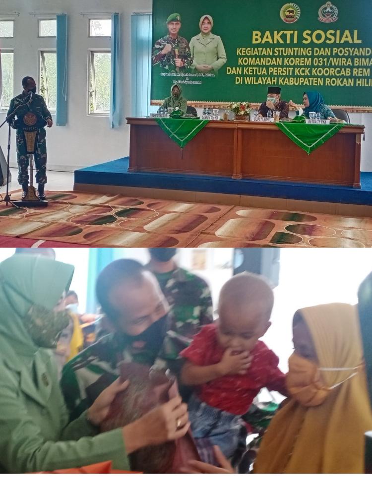 Peduli Kesehatan Ibu dan Anak Danrem 031/WB, Gelar Bhakti Sosial Stunting dan Posyandu di Rohil 